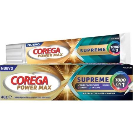 Corega Supreme Power Max Crema Fijadora Formato Ahorro Crema fijadora para prótesis dentales impide la infiltración de alimentos larga duración