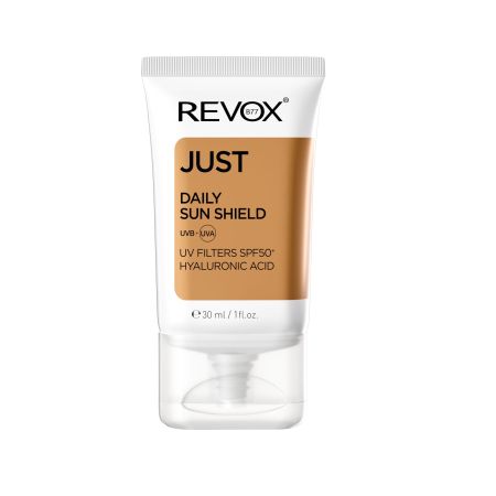Revox Just Daily Sun Shield Spf 50+ Crema solar antienvejicimiento hidrata y suaviza con ácido hialurónico acabado no graso 30 ml