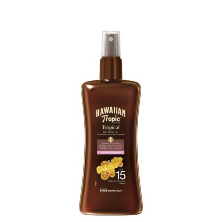 Hawaiian Tropic Glowing Protecion Dry Spray Oil Spf 15 Aceite solar corporal bronceador para piel ultrasuave hidratada y brillante 200 ml