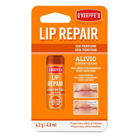 O’keeffe’s Lip Repair Sin Perfume Lip Balm Bálsamo reparador alivia e hidrata los labios muy secos y agrietados durante 24 horas