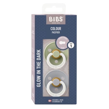 Bibs Chupete Colour Pacifier Glow In The Dark Látex 0-6m Talla 1 Chupete nocturno de caucho natural con anillas que brillan en la noche 2 uds