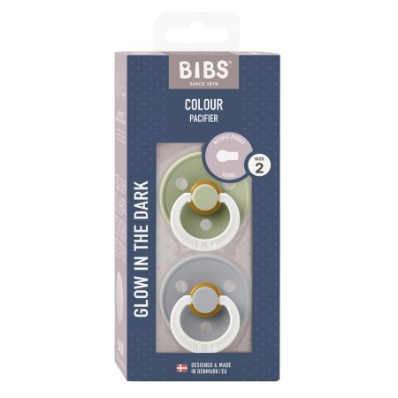 Bibs Chupete Colour Pacifier Glow In The Dark Látex 0-6m Talla 2 Chupete nocturno de caucho natural con anillas que brillan en la noche 2 uds