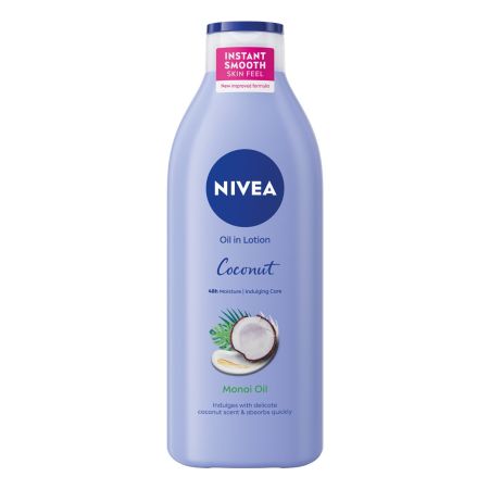 Nivea Coconut Monoi Oil In Lotion Aceite en loción de rápida absorción ofrece 24 horas de hidratación con aroma tropical