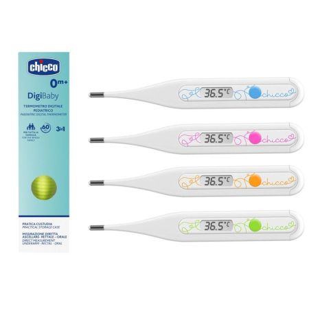 Chicco Digibaby Termómetro Digital Pediátrico +0m Termómetro digital con alarma apagado automático y funda protectora para llevarlo a todas partes 1 ud