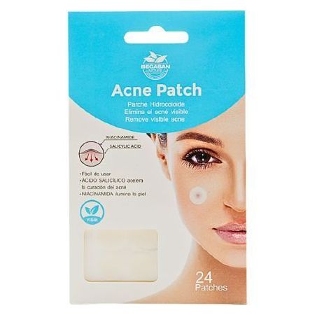 Becasan Nature Acne Patch Parches antiacné acaba con los granos de forma rápida y efectiva reduciendo la inflamación con tecnología hidrocoloide 24 uds