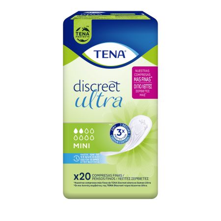 Tena Discreet Ultra Mini Compresas Finas Compresas de incontinencia ofrecen gran protección segura para pérdidas de orina leves
