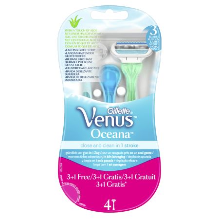 Gillette Venus Oceana Maquinilla De Afeitar Formato Especial Maquinilla de afeitar desechable con banda lubricante para depilación apurada y limpia en una pasada 4 uds