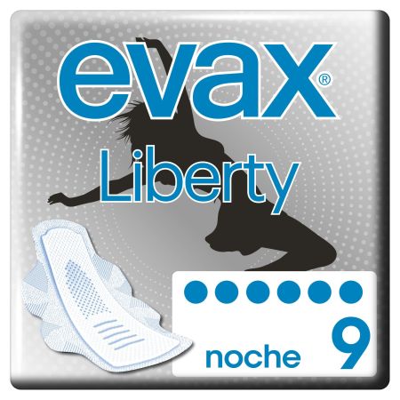 Evax Compresas Liberty Noche Compresas de noche con alas flexibilidad y absorción extraordinaria 9 uds
