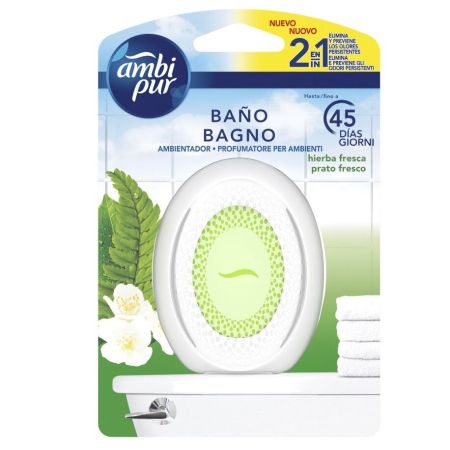 Ambipur Hierba Fresca 2 En 1 Baño Ambientador Ambientador para baño sin necesidad de pilas elimina y previene los olores hasta 50 días
