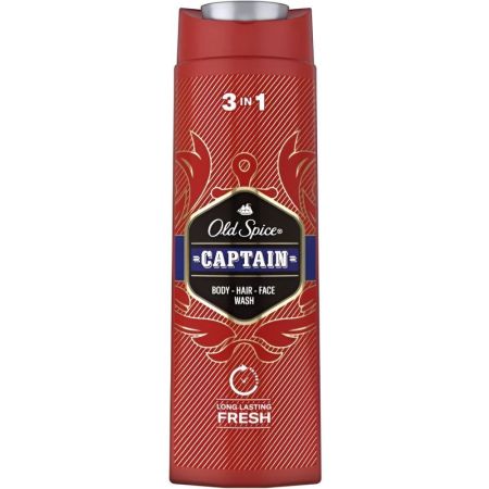 Old Spice Captain Gel De Baño-Champú 3 En 1 Gel de ducha y champú limpia la piel y deshace el mal olor con refrescante fragancia