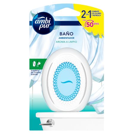 Ambipur Aroma A Limpio 2 En 1 Baño Ambientador Ambientador para baño sin necesidad de pilas ofrece aroma a limpio hasta 50 días