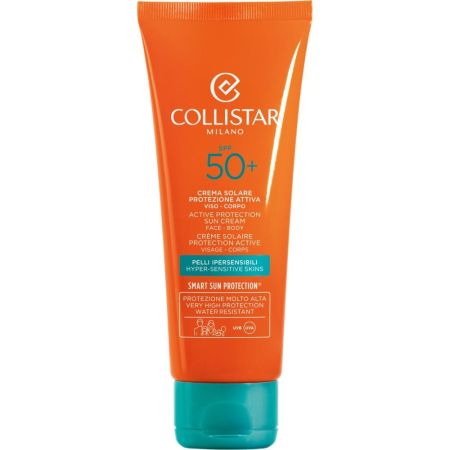 Collistar Crema Solar Rostro-Cuerpo Protección Activa Spf 50+ Crema solar facial y corporal resistente al agua previene arrugas protegiendo manchas lunares y cicatrices 100 ml