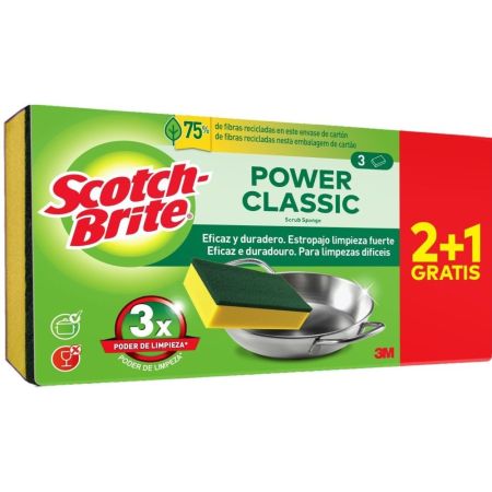 Scotch Brite Estropajo Classic Scrub Sponge Formato Especial Estropajo ideal para eliminar la grasa y los restos de comida incrustados en ollas y sartenes