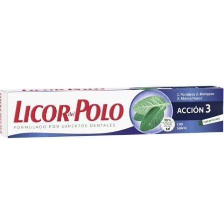 Licor Del Polo Dentífrico Acción 3 Pasta de dientes fortalece blanquea y mantiene el aliento fresco con salvia 75 ml