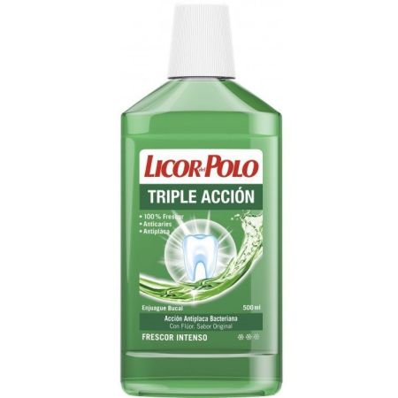 Licor Del Polo Triple Acción Enjuague Bucal Enjuague bucal con flúor antiplaca y anticaries ofrece un frescor intenso 500 ml