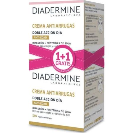 Diadermine Crema Antiarrugas Doble Acción Día Duplo Formato Especial Crema de día antiarrugas y antiedad reafirma el contorno del rostro 2x50 ml