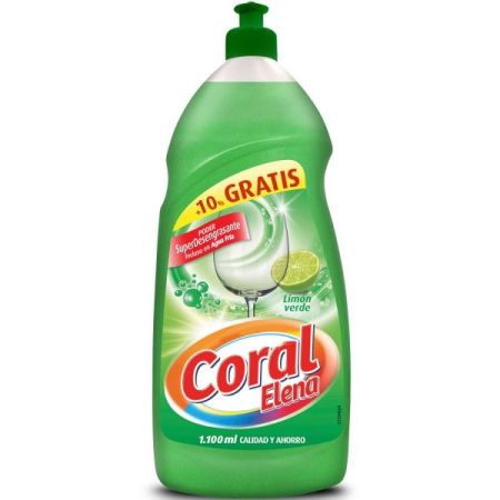 Coral Lavavajillas Elena Limón Verde Formato Especial Lavavajillas a mano poder desengrasante incluso en agua fría 1100 ml