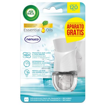 Air Wick Essencial Oils Nenuco Aparato Gratis+Recambio Ambientador eléctrico para hogar fragancia y frescor duradero hasta 120 días