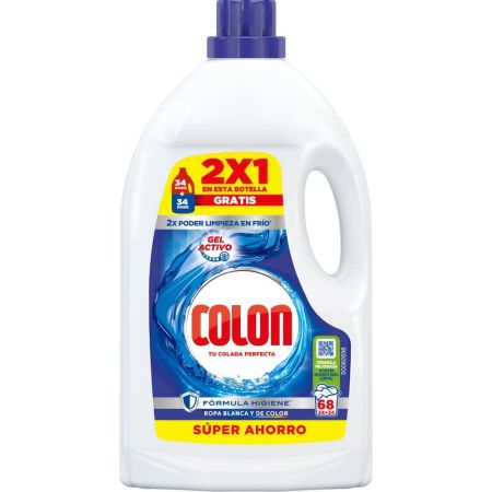 Colon Detergente Gel Activo Formato Ahorro Detergente líquido elimina las manchas más resistentes incluso en agua fría ofreciendo luminosidad 68 lavados 3060 ml