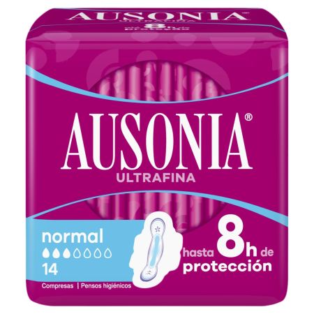 Ausonia Ultrafina Normal Compresas Compresas con alas superabsorbentes hasta 8 horas de protección 14 uds