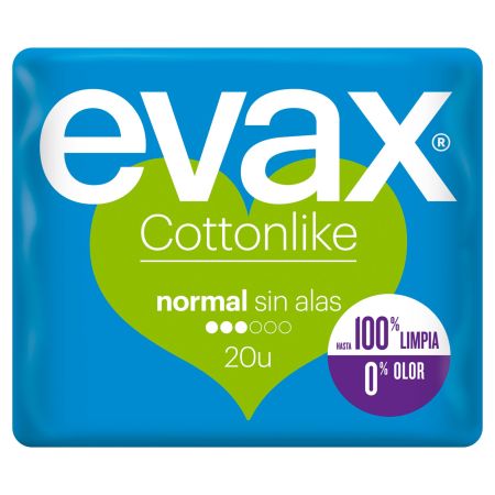 Evax Compresas Cottonlike Normal Sin Alas Compresas ayudan a mantenerte totalmente limpia y sin rastro de olor 20 uds
