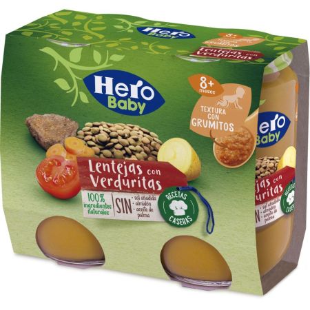 Hero Solo Tarritos Lentejas Con Verduritas Tarritos naturales sin gluten de textura suave elaborados con los mejores ingredientes a partir de 8 meses 2x190 gr