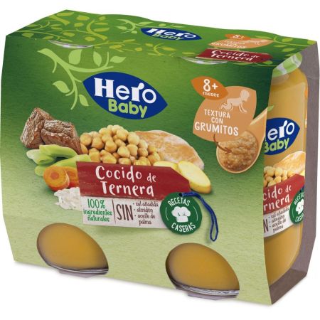 Hero Solo Tarritos Cocido De Ternera Tarritos naturales sin gluten de textura suave elaborados con los mejores ingredientes a partir de 8 meses 2x190 gr