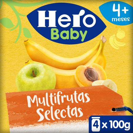 Hero Solo Tarrinas Multifrutas Selectas Tarrinas naturales de textura suave para alimentación natural y nutritiva a partir de los 4 meses 4x100 gr