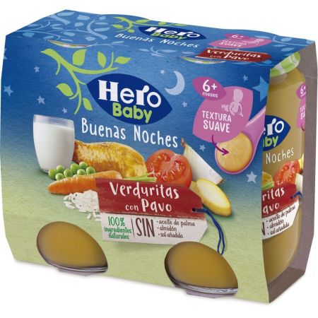Hero Solo Buenas Noches Tarritos Verduritas Con Pavo Tarritos naturales sin gluten de textura suave facilitan la digestión y aseguran buen sueño a partir de 6 meses 2x190 gr