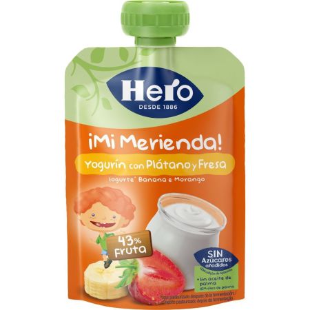 Hero Solo Bolsita Yogurín Con Plátano Y Fresa Bolsita natural sin gluten elaborada con fruta especialmente seleccionada a partir de 12 meses 100 gr
