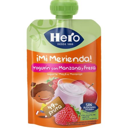 Hero Solo Bolsita Yogurín Con Manzana Y Fresa Bolsita natural sin azúcar y sin gluten elaborada con ingredientes 100% naturales a partir de 12 meses 100 gr