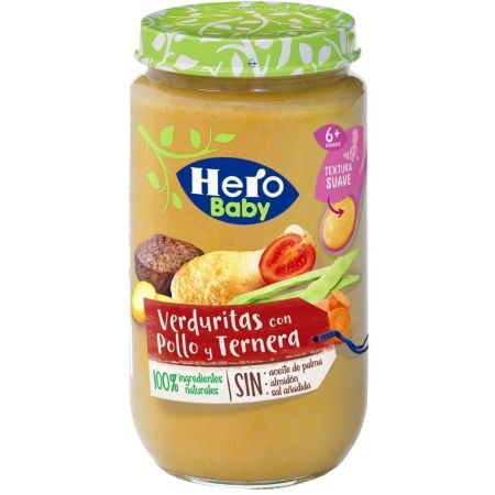 Hero Solo Tarrito Verduritas Con Pollo Y Ternera Tarrito natural sin gluten de textura suave para crecimiento sano y equilibrado a partir de 6 meses 235 gr