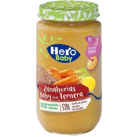 Hero Solo Tarrito Zanahoria Baby Con Ternera Tarrito sin gluten de textura suave para crecimiento sano y equilibrado a partir de 6 meses 235 gr