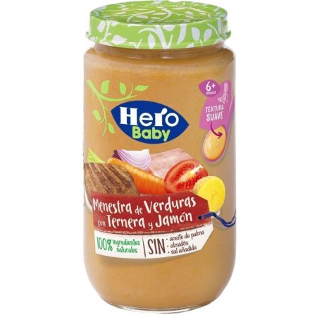 Hero Solo Tarrito Menestra De Verduras Con Ternera Y Jamón Tarrito natural sin gluten de textura suave para crecimiento sano y equilibrado a partir de 6 meses 235 gr