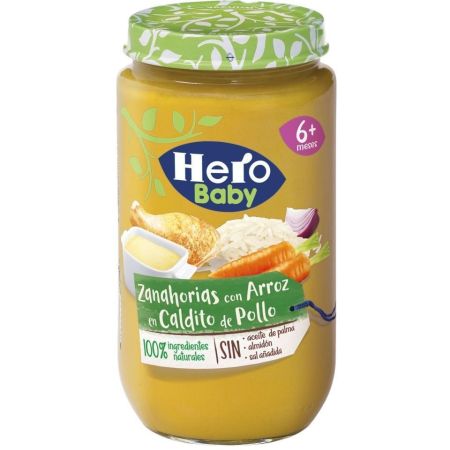 Hero Solo Tarrito Zanahoria Con Arroz En Caldito De Pollo Tarrito natural sin gluten de textura suave para crecimiento sano y equilibrado a partir de 6 meses 235 gr