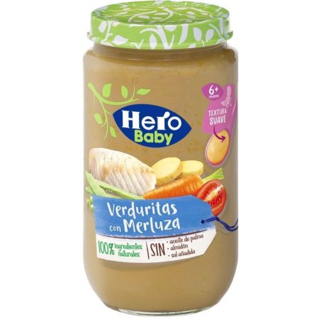 Hero Solo Tarrito Verduritas Con Merluza Tarrito natural sin gluten de textura suave ideal para introducir el pescado a partir de 6 meses 235 gr