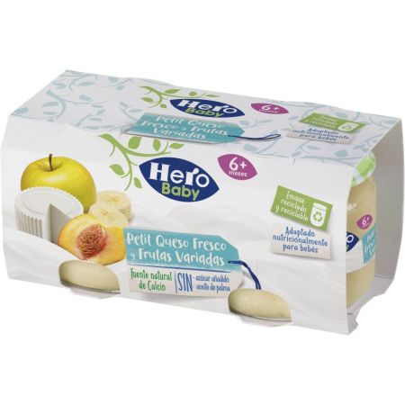 Hero Solo Tarritos Petit Queso Fresco Y Frutas Variadas Tarritos naturales con textura suave para crecimiento sano y equilibrado a partir de 6 meses 2x80 gr
