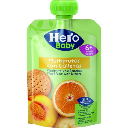 Hero Solo Bolsita Multifrutas Con Galletas Bolsita natural sin azúcares añadidos y fuente de vitamina c a partir de 6 meses 100 gr