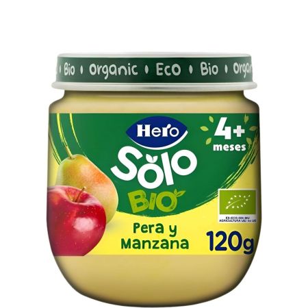 Hero Solo Bio Tarrito Pera Y Manzana Tarrito ecológico sin gluten de textura suave elaborado 100% con fruta natural a partir de 4 meses 120 gr