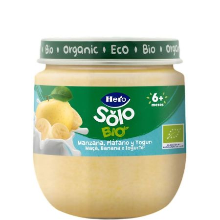 Hero Solo Bio Tarrito Mazana Plátano Y Yogurt Tarrito ecológico sin gluten de textura suave elaborado con fruta 100% natural a partir de 6 meses 120 gr