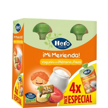 Hero Solo Bolsita Yogurín Plátano Y Fresa Pack Especial Bolsita natural sin gluten ni azúcares añadidos elaborada con fruta a partir de 12 meses 4x100 gr