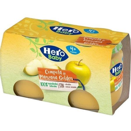 Hero Solo Tarritos Compota De Manzana Golden Tarritos naturales sin gluten de textura suave elaborados con la mejor selección de frutas a partir de 4 meses 2x120 gr