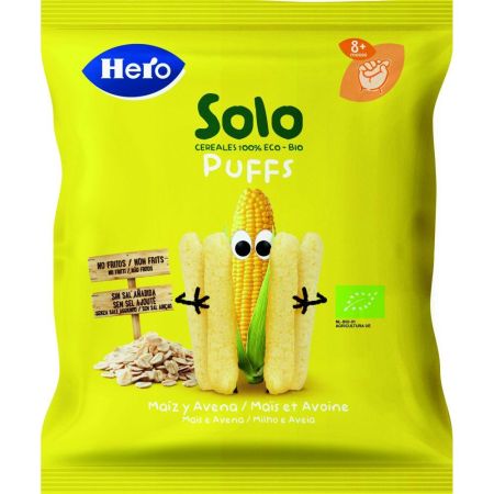 Hero Solo Bio Puffs Eco Maíz Y Avena Snacks ecológicos sin conservantes ni colorantes y sin sal añadida a partir de 8 meses 25 gr