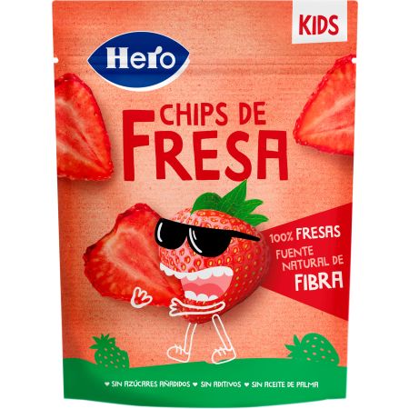 Hero Kids Chips De Fresa Snack elaborado con 100% fresas fuente natural de fibras 12 gr