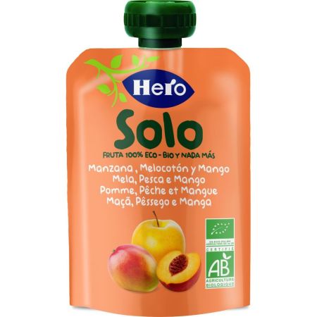 Hero Solo Bio Bolsita Eco Manzana Melocotón Y Mango Bolsita ecológica elaborada con ingredientes 100% ecológicos a partir de 4 meses 100 gr