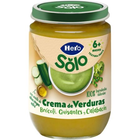Hero Solo Tarrito Crema De Verduras Brócoli Guisantes Y Calabacín Tarrito natural sin gluten de textura suave para alimentación natural y nutritiva a partir de 6 meses 190 gr