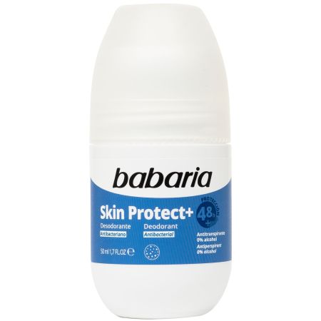 Babaria Skin Protect+ Desodorante Roll-On Dedodorante antibacteriano y antitranspirante vegano 48 horas 50 ml