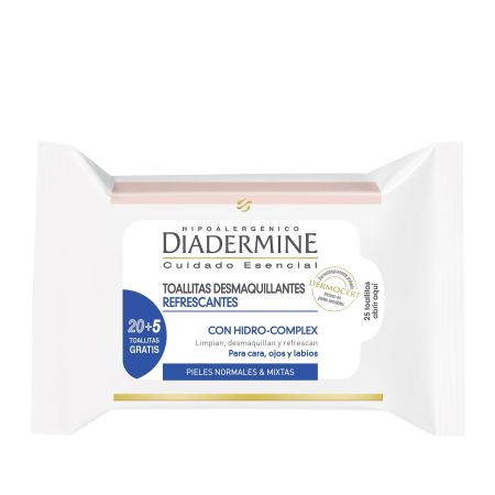 Diadermine Refrescantes Toallitas Desmaquillantes Formato Especial Toallitas desmaquillantes limpian y refrescan para rostro ojos y labios 25 uds