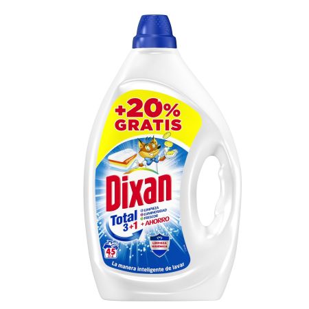 Dixan Detergente Total 3+1 +Ahorro Fomato Especial Detergente líquido gran poder de limpieza luminosidad y frescor 45 lavados 2250 ml