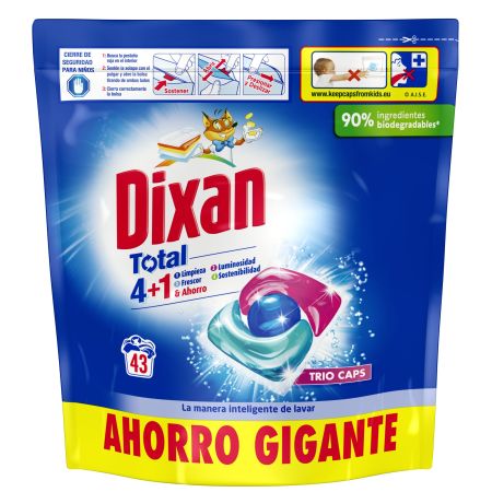 Dixan  Detergente capsulas 43d. (limpieza-luminosidad-frescor+ahorro) total 3+1